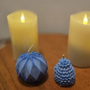 Blue Geometric and Pinecone Candle Set